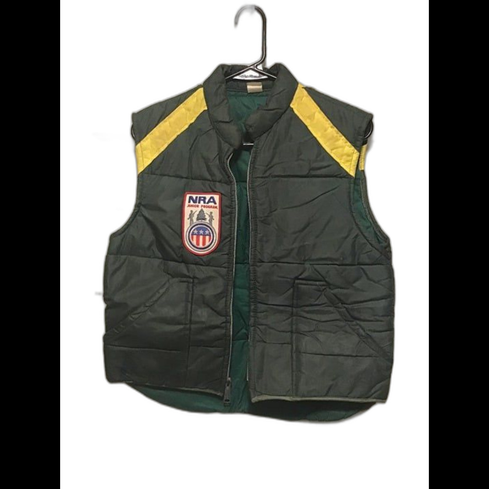 Vintage NRA Junior Program Puffer Vest Green Yellow Shooting Jacket Insignia